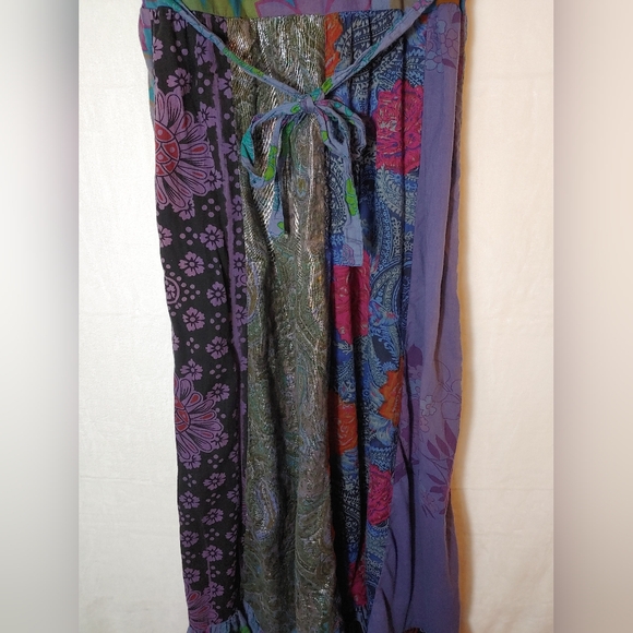 Jayli patchwork boho flutter sleeve maxi dress size M crochet bodice tie waist - Picture 5 of 10